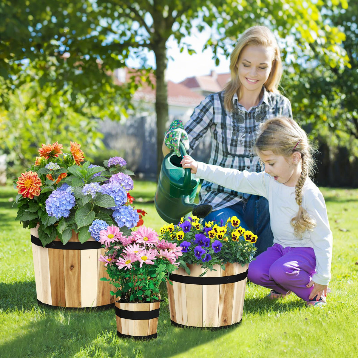 Lucktree Outdoor Acacia Wood Raised Garden Bed for Flower Vegetable Fruit