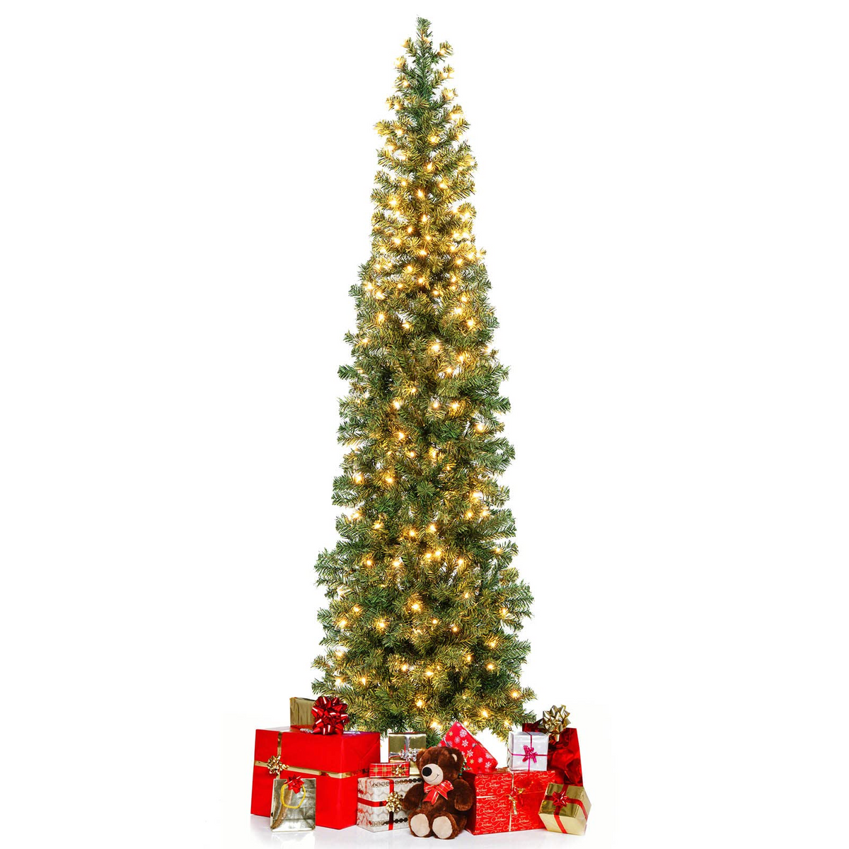 Lucktree 7ft Prelit Half-Shape Christmas Tree, Space-Saving Slender Artificial Xmas Tree with 150 LED Lights - LucktreeUS