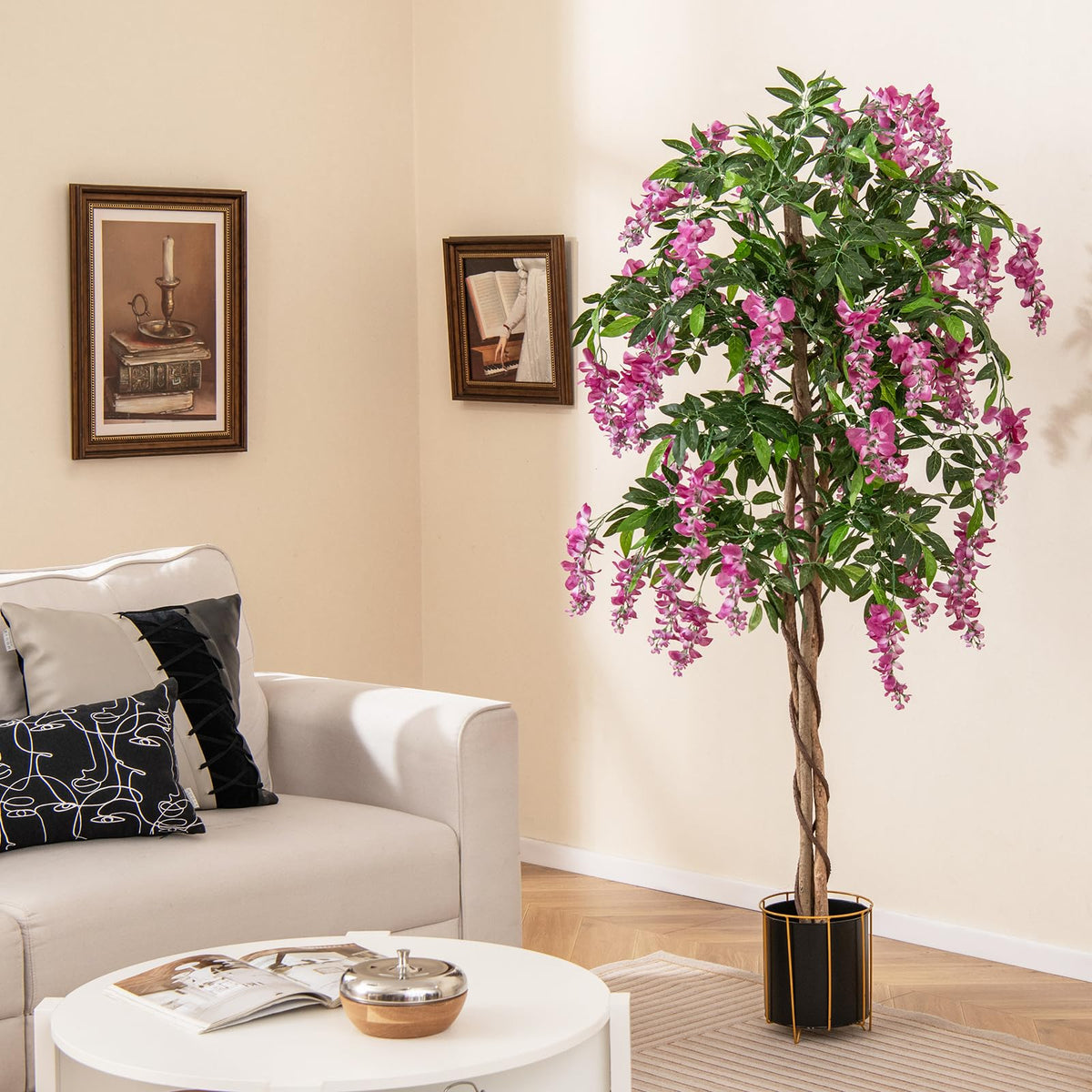 Lucktree 5.5FT Faux Wisteria Tree in Nursery Pot with Blooming Flowers