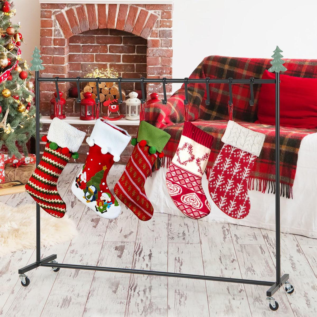 Lucktree 10-Hook Christmas Stocking Holder Stand on Wheels
