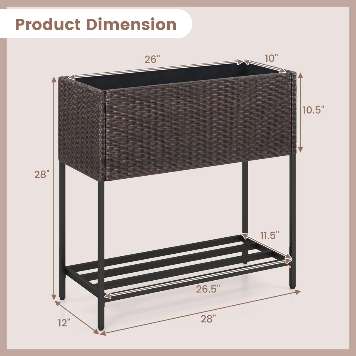 Lucktree Raised Garden Bed with Legs, Rattan Elevated Planter Box w/Storage Shelf