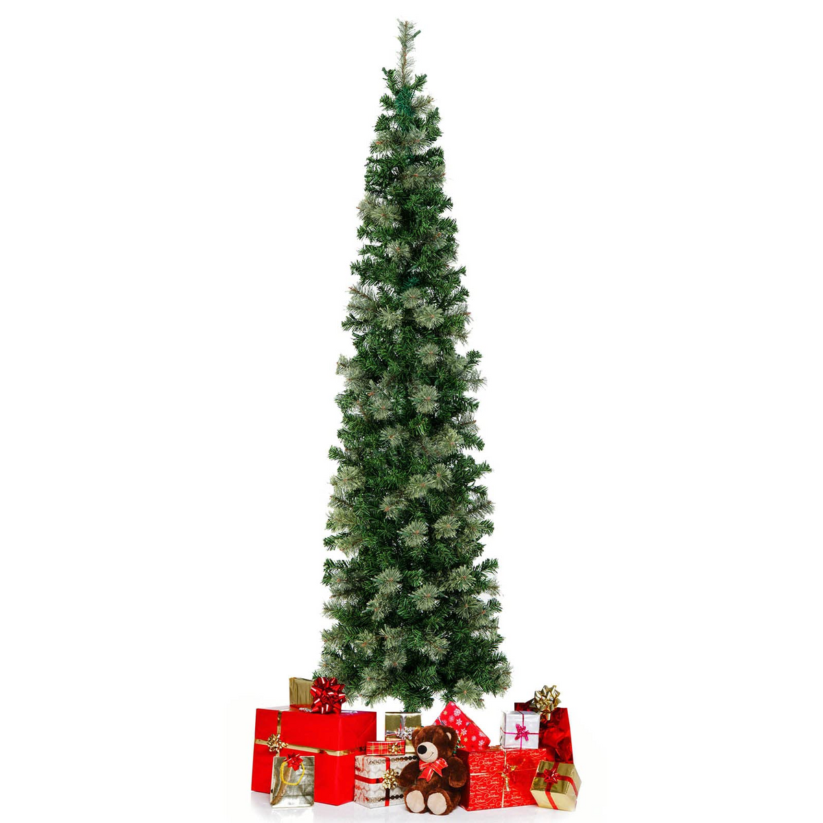 Lucktree 7ft Pre-Lit Half-Shape Christmas Tree, Artificial Xmas Tree W/ 403 Branch Tips - LucktreeUS