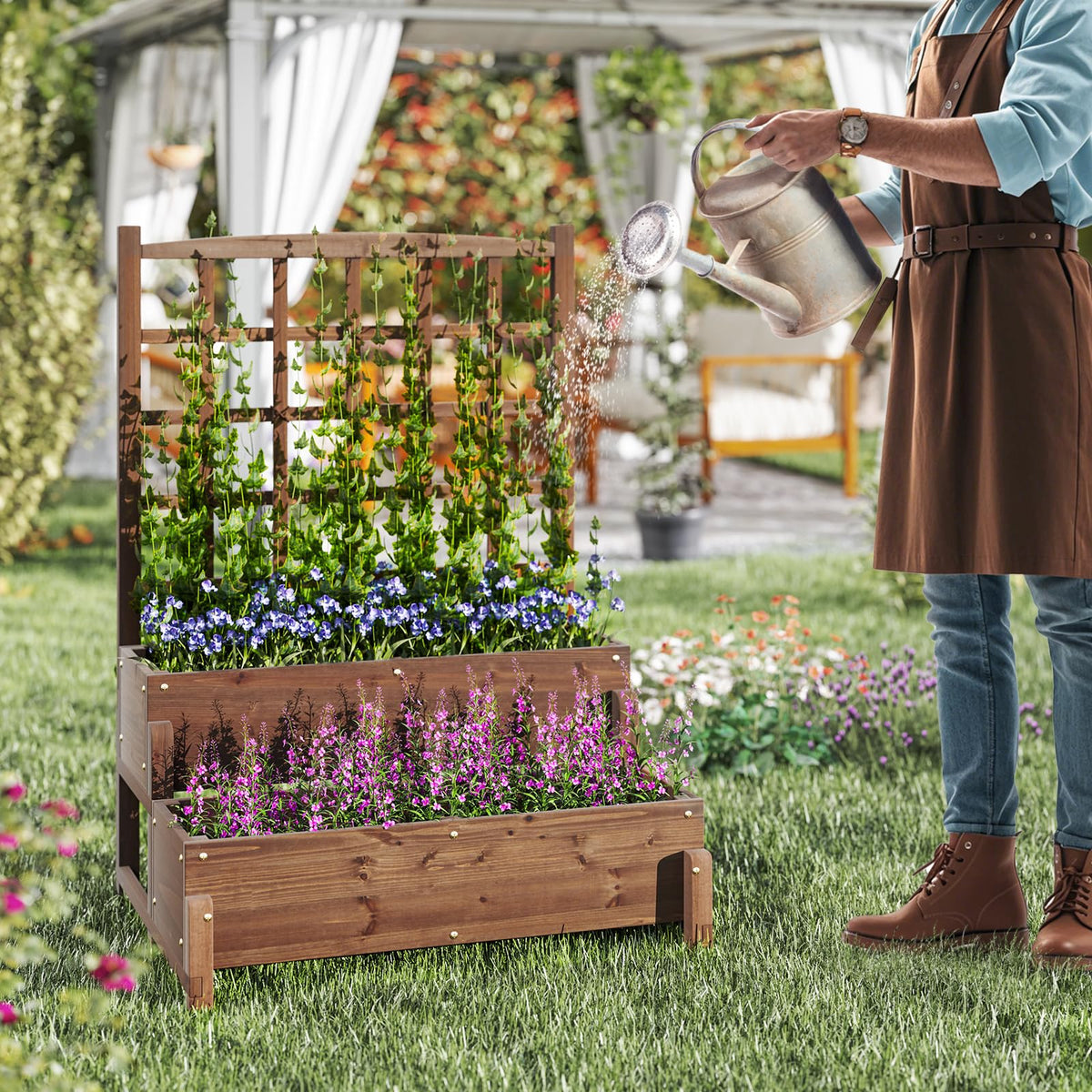 Lucktree Raised Garden Bed with Legs and Trellis
