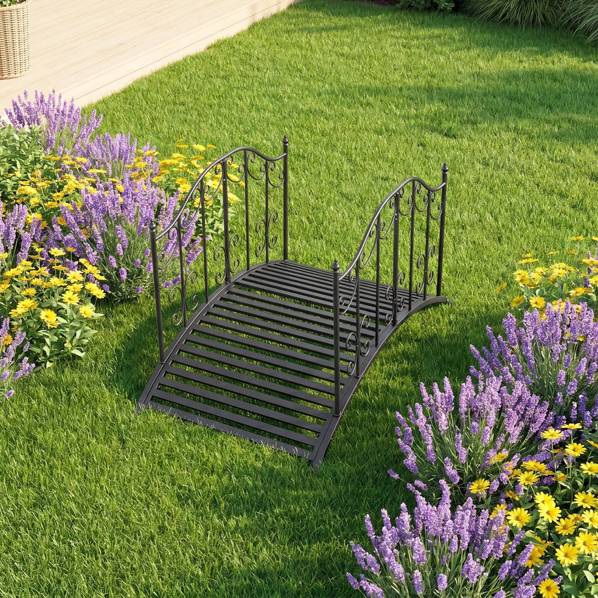 Lucktree 4 FT Metal Garden Bridge with Powder-Coated Finish & Scrollwork Rails