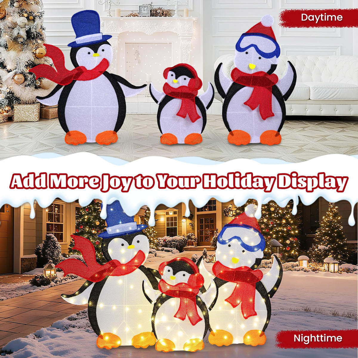 Lucktree 3-Piece Christmas Lighted Penguin Family Set Decoration