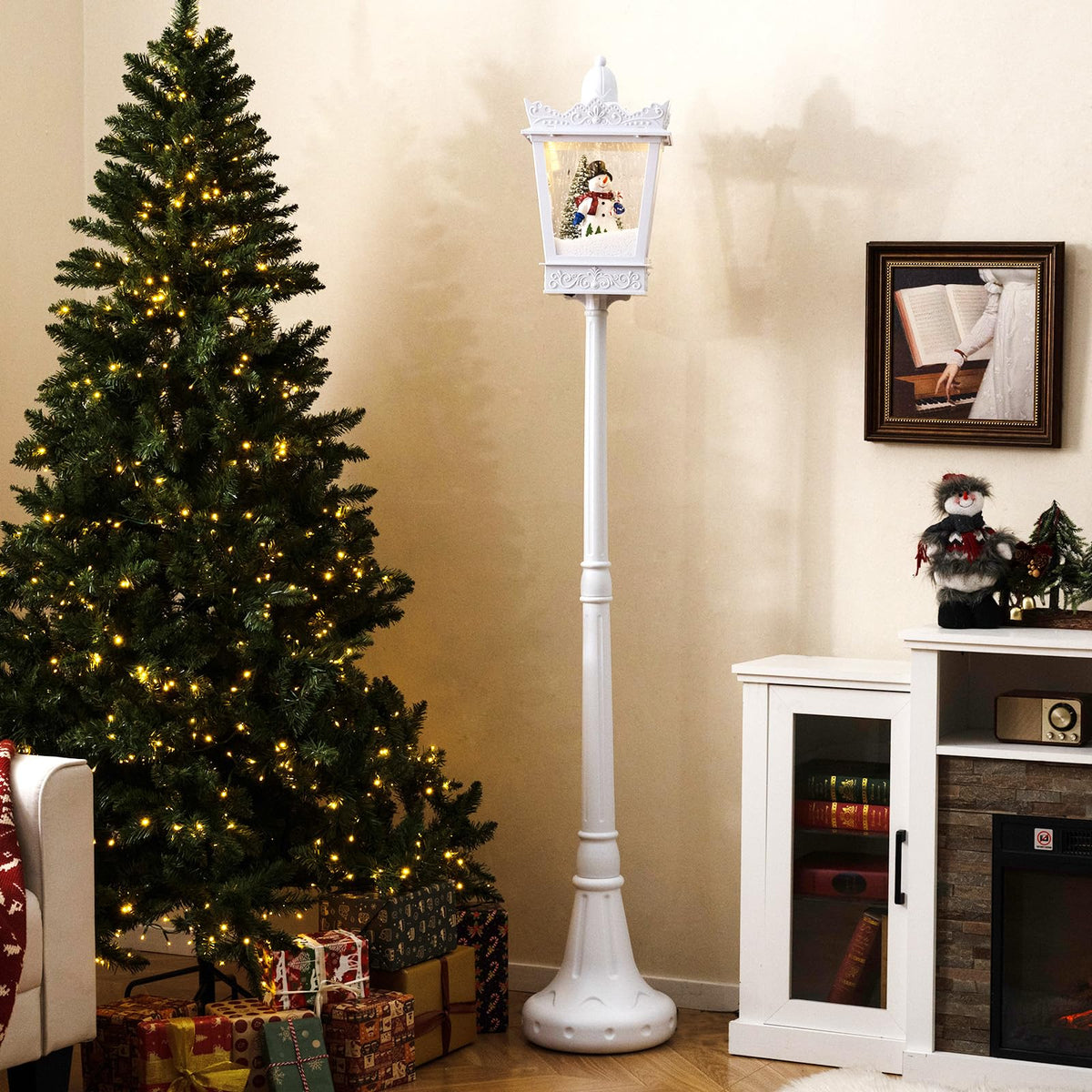 Lucktree 8 ft White Musical Christmas Streetlight | Lighted Holiday Decoration for Home Yard Porch