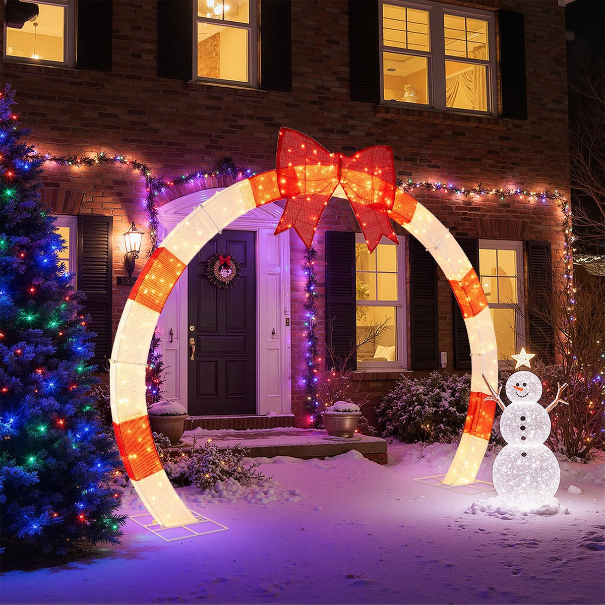 Lucktree 10.4 Feet Christmas Archway with Large Bow and LED Lights