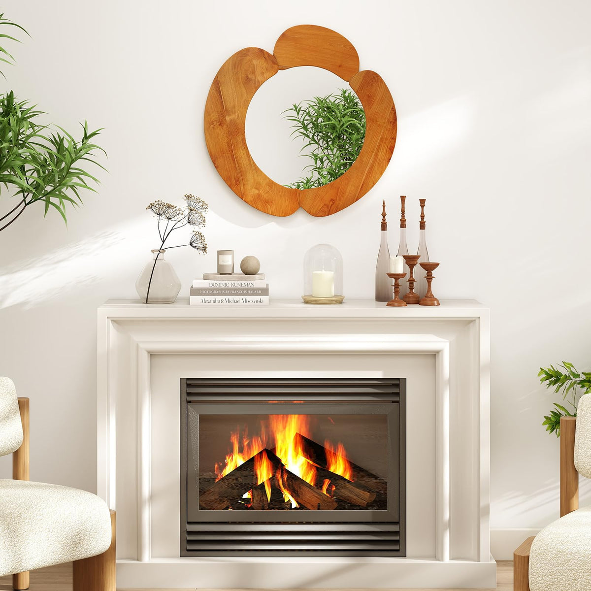 Lucktree Irregular Wall Mirror with Teak Wood Frame