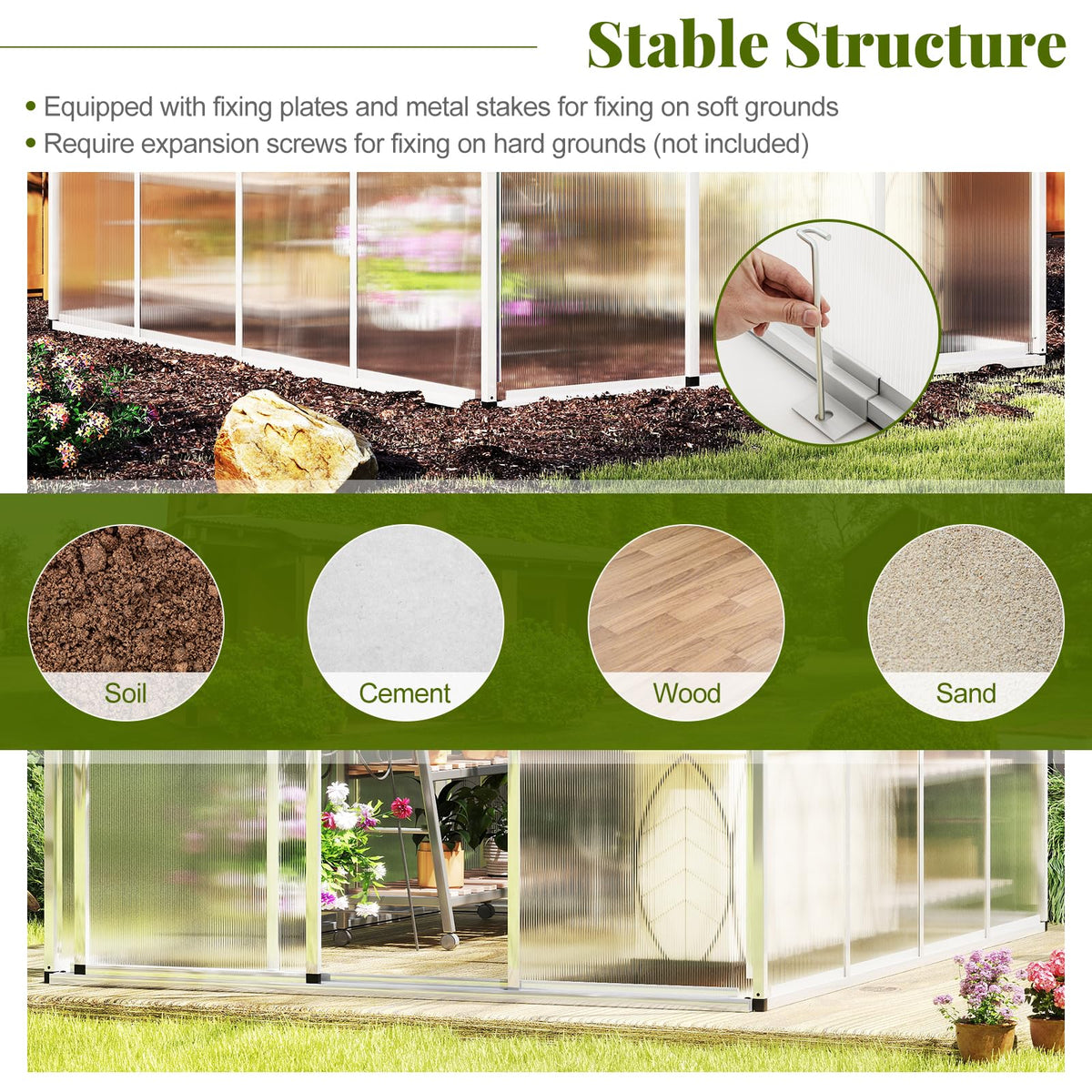 Lucktree Outdoor Large Walk-in Green House w/ Rain Gutter