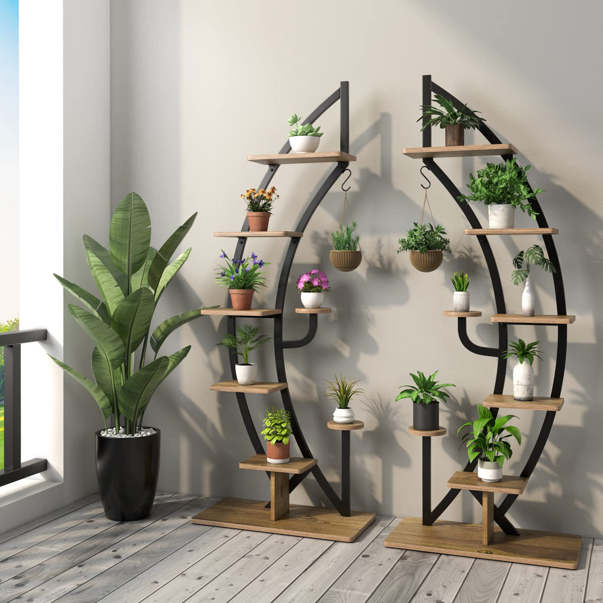 Lucktree 6 Tier Metal Plant Stand Indoor, 61" Half Moon Plant Shelf