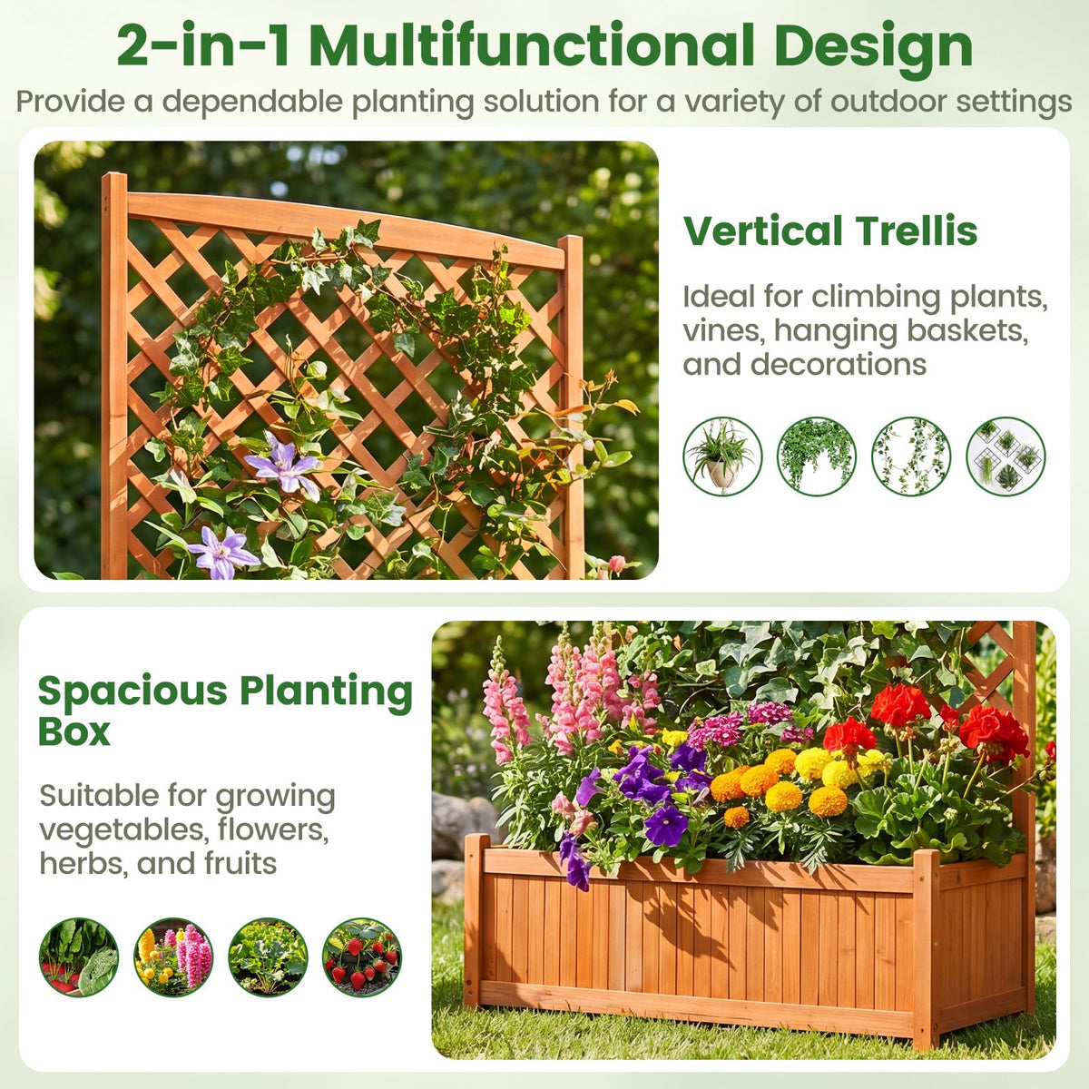 Lucktree 71" Wooden Raised Garden Bed with Trellis (1/2)