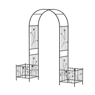 Lucktree Garden Arch Trellis with Planters, 86'' Metal Arbor Pergola for Climbing Plants Rose Clematis Vines