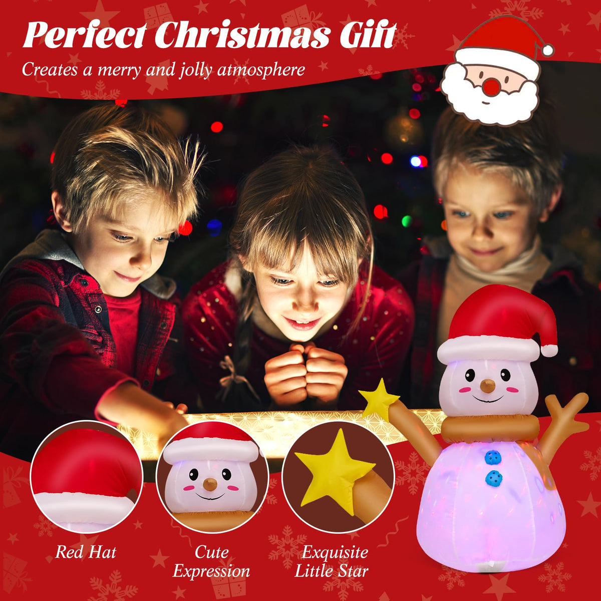 Lucktree 4 FT Lighted Christmas Inflatable Snowman with 360° Rotating Colorful LED Light
