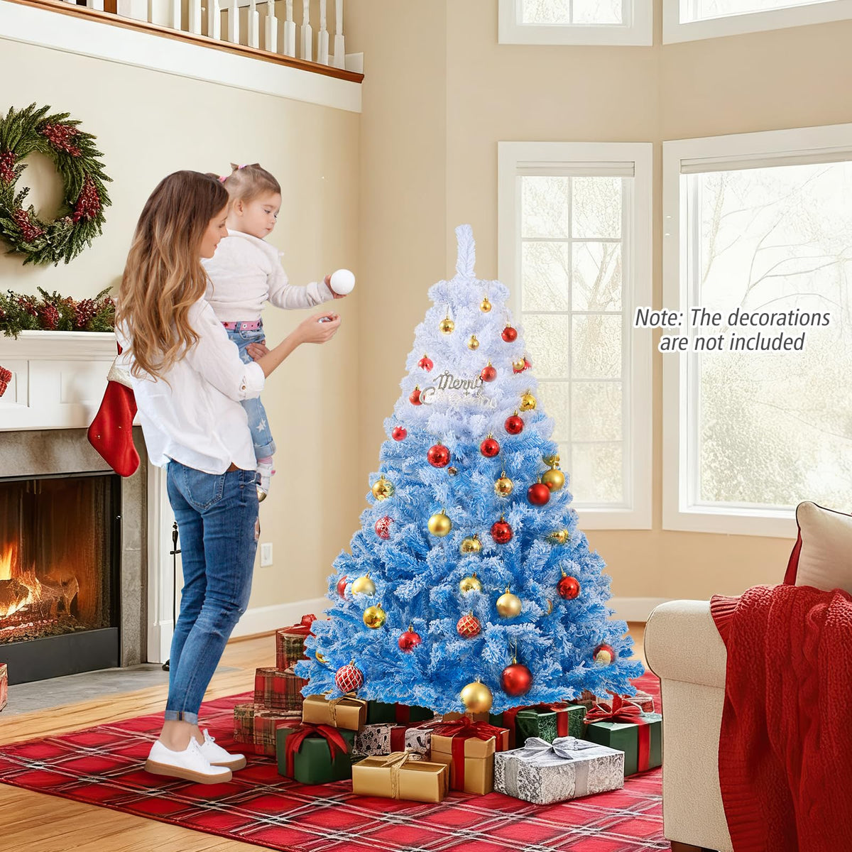 Lucktree Pre-Lit Snow Flocked Christmas Tree | Artificial Hinged Xmas Full Tree