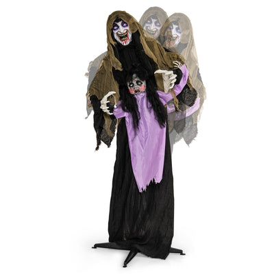 Lucktree 5.6 FT Halloween Animated Vampire with Creepy Doll, LED Eyes, Vocally Triggered Sound & Motion Effects