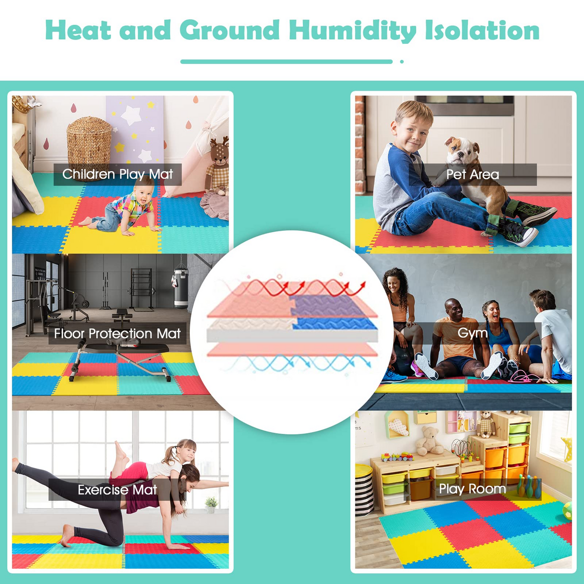 Lucktree 12 Tiles Exercise Flooring Mats with Border, Non-Slip EVA Foam Protective Mats