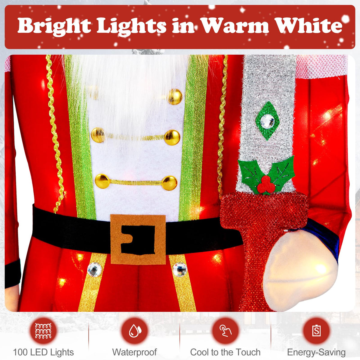 Lucktree 5 FT Christmas Lighted Nutcracker with Glitter Sword