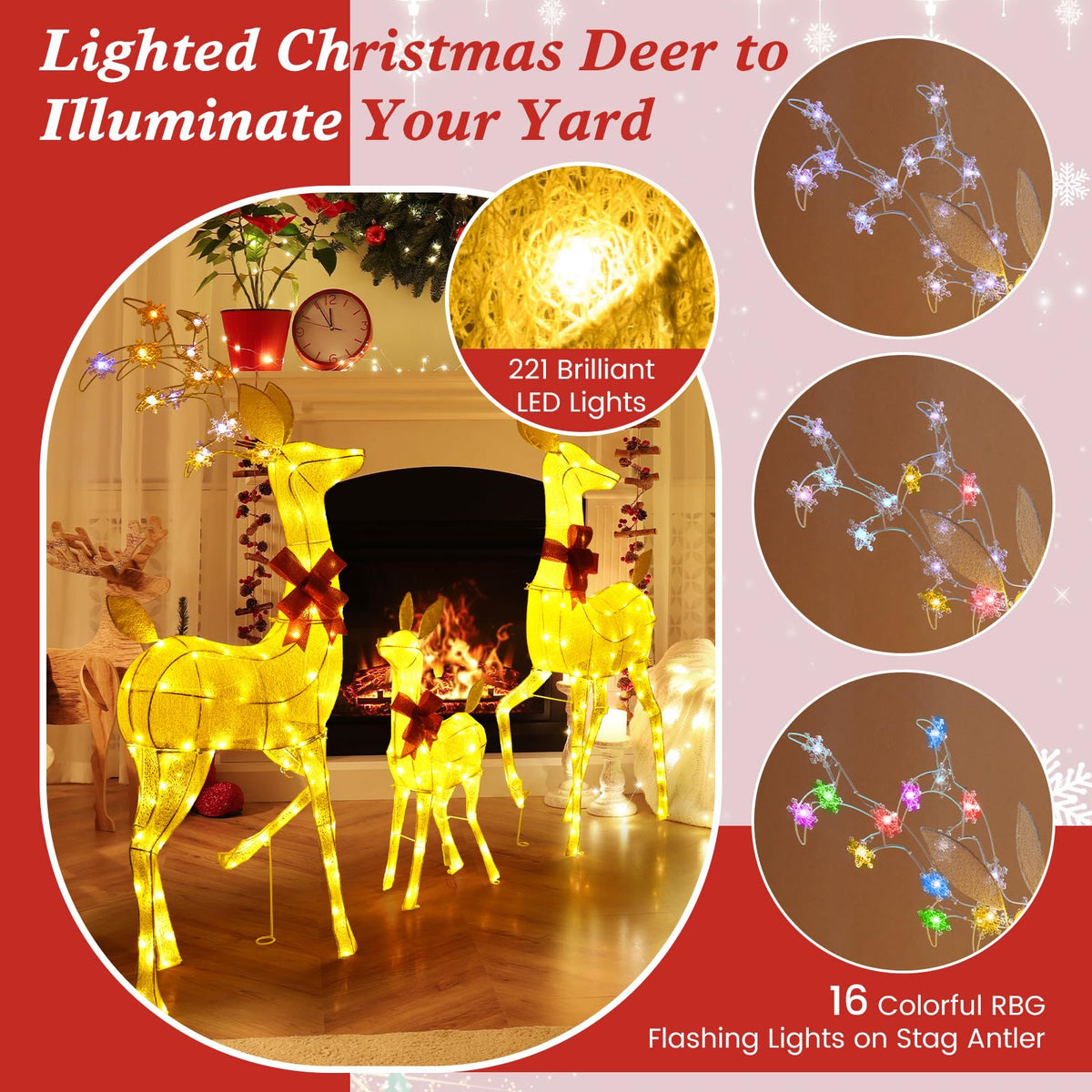Lucktree 3 Pieces Christmas Lighted Reindeer Family Set