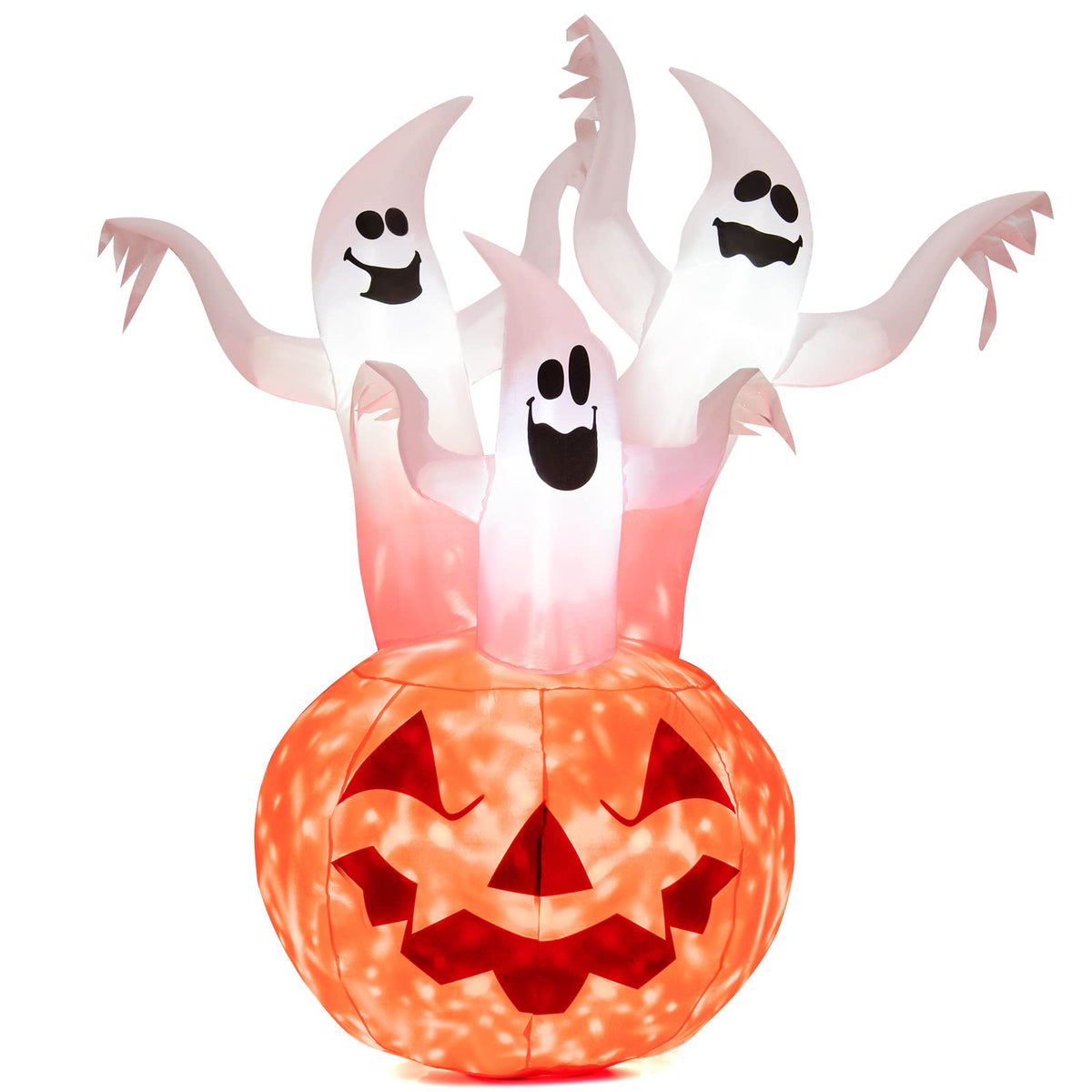 Lucktree 6 FT Inflatable Halloween 3 White Ghosts with Pumpkin, Blow-up Yard Decoration with Built-in LED Lights & Rotating Lamp