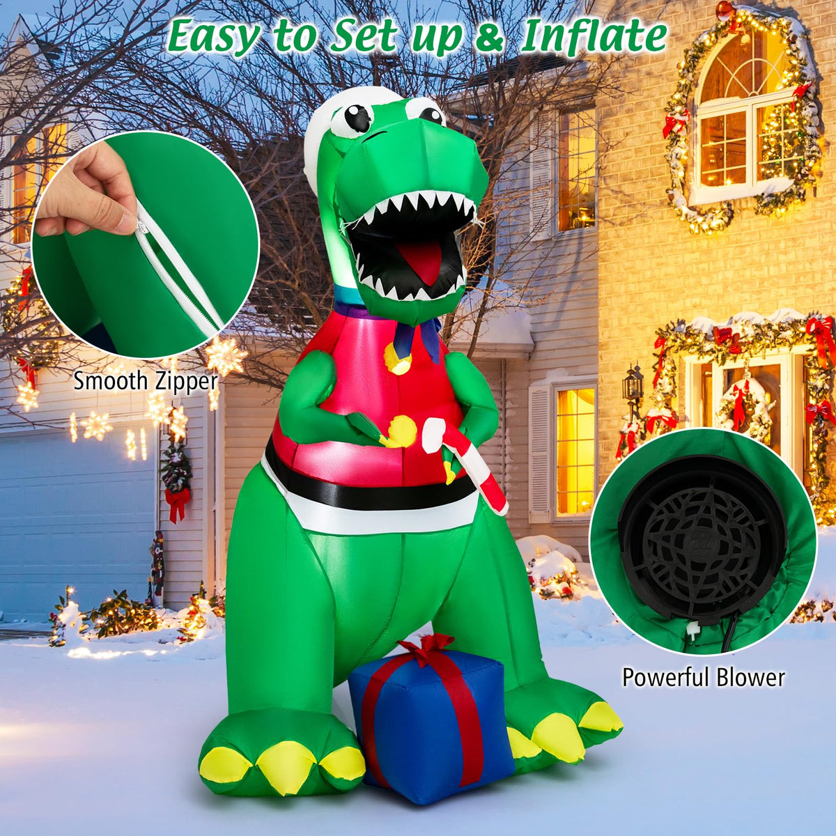 Lucktree 6.8 FT Inflatable Christmas Dinosaur
