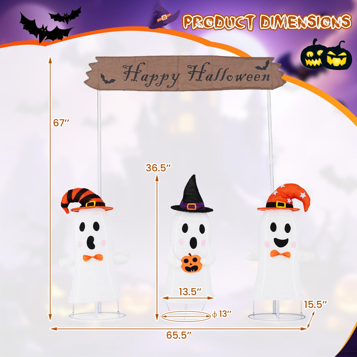 Lucktree Set of 3 Lighted Halloween Decorations Outdoor/Indoor