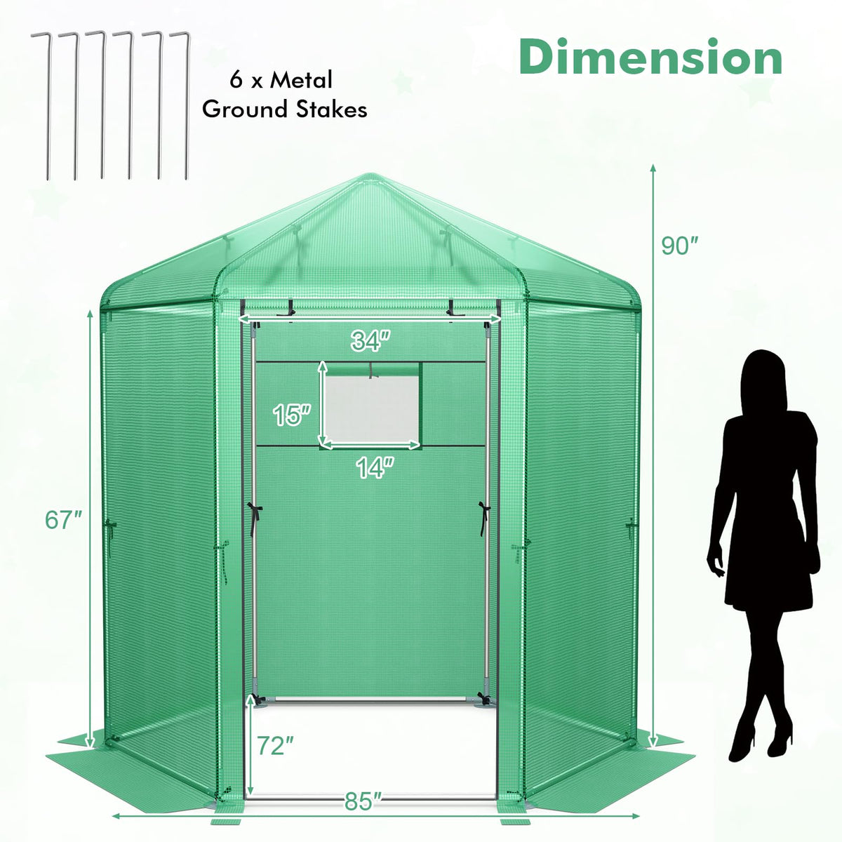 Lucktree 7 x 6 x 7.5 FT Greenhouse, Large Hexagonal Walk in Greenhouse Outdoor with Heavy-Duty Metal Frame