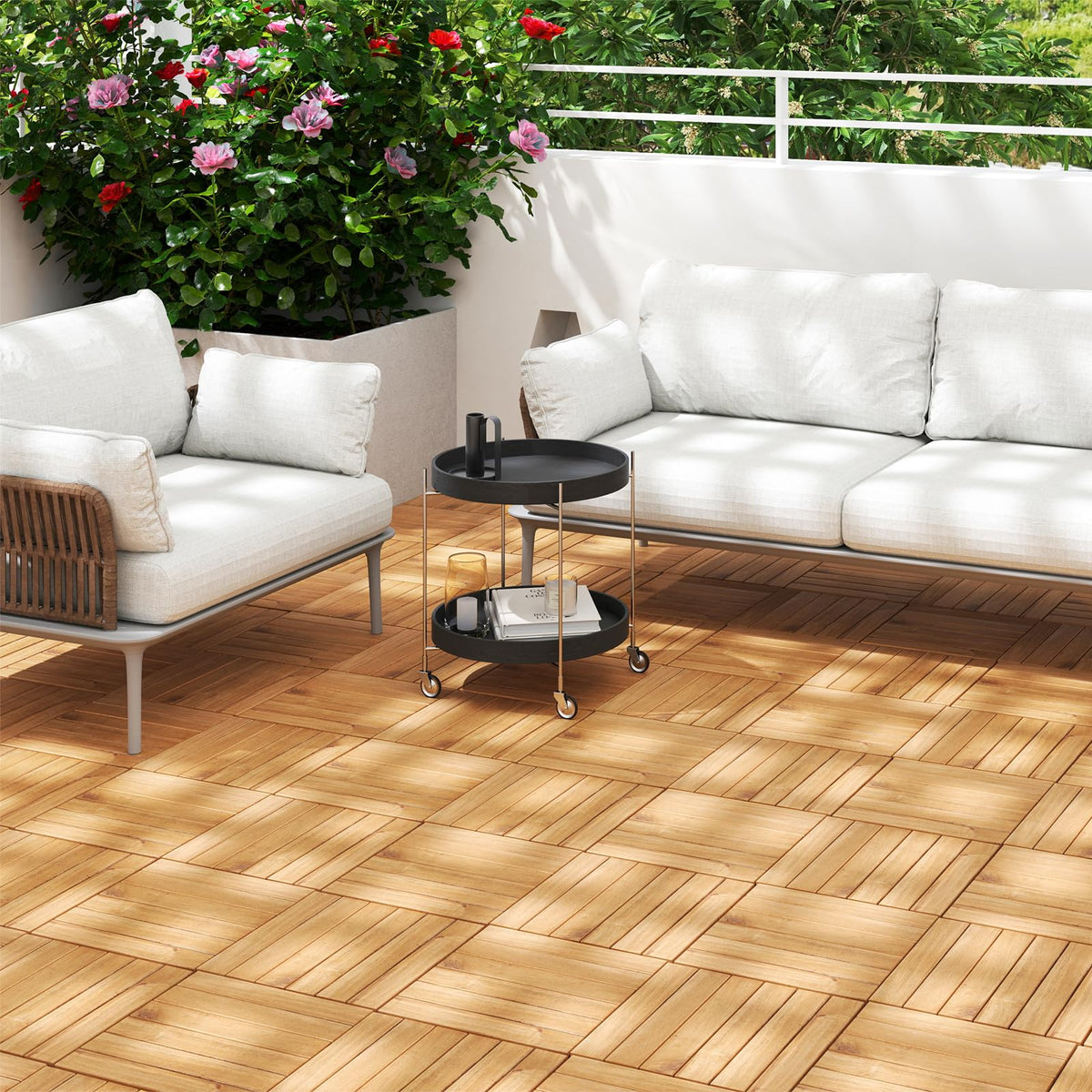 Lucktree 30 PCS Acacia Wood Interlocking Patio Deck Tiles