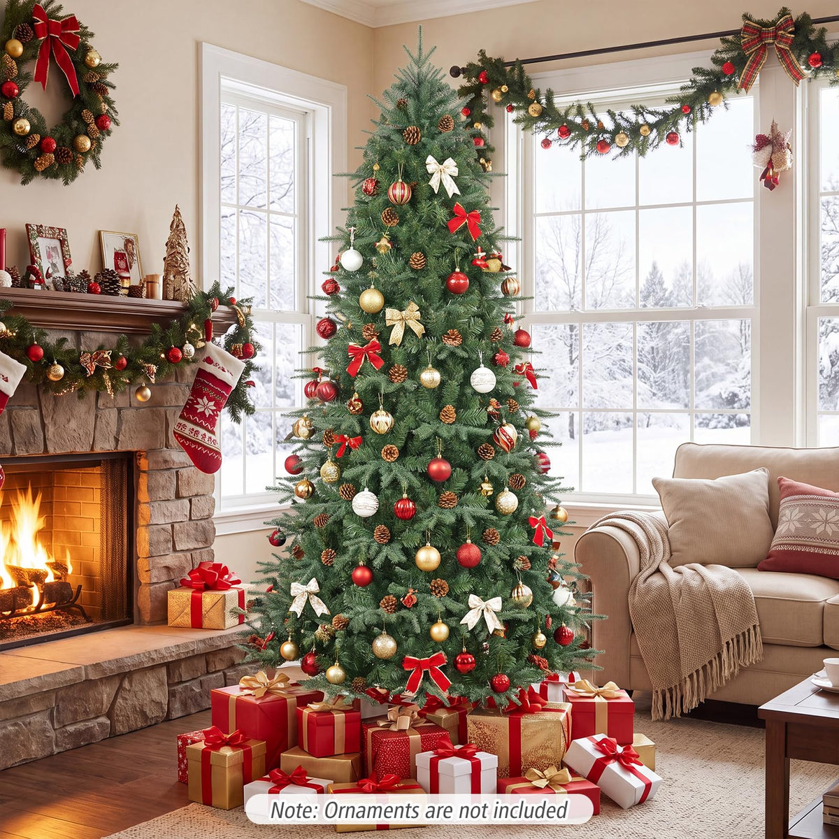 7/7.5/8 ft Pre-Lit Christmas Tree, 925 Hinged Tips with Pine Cones
