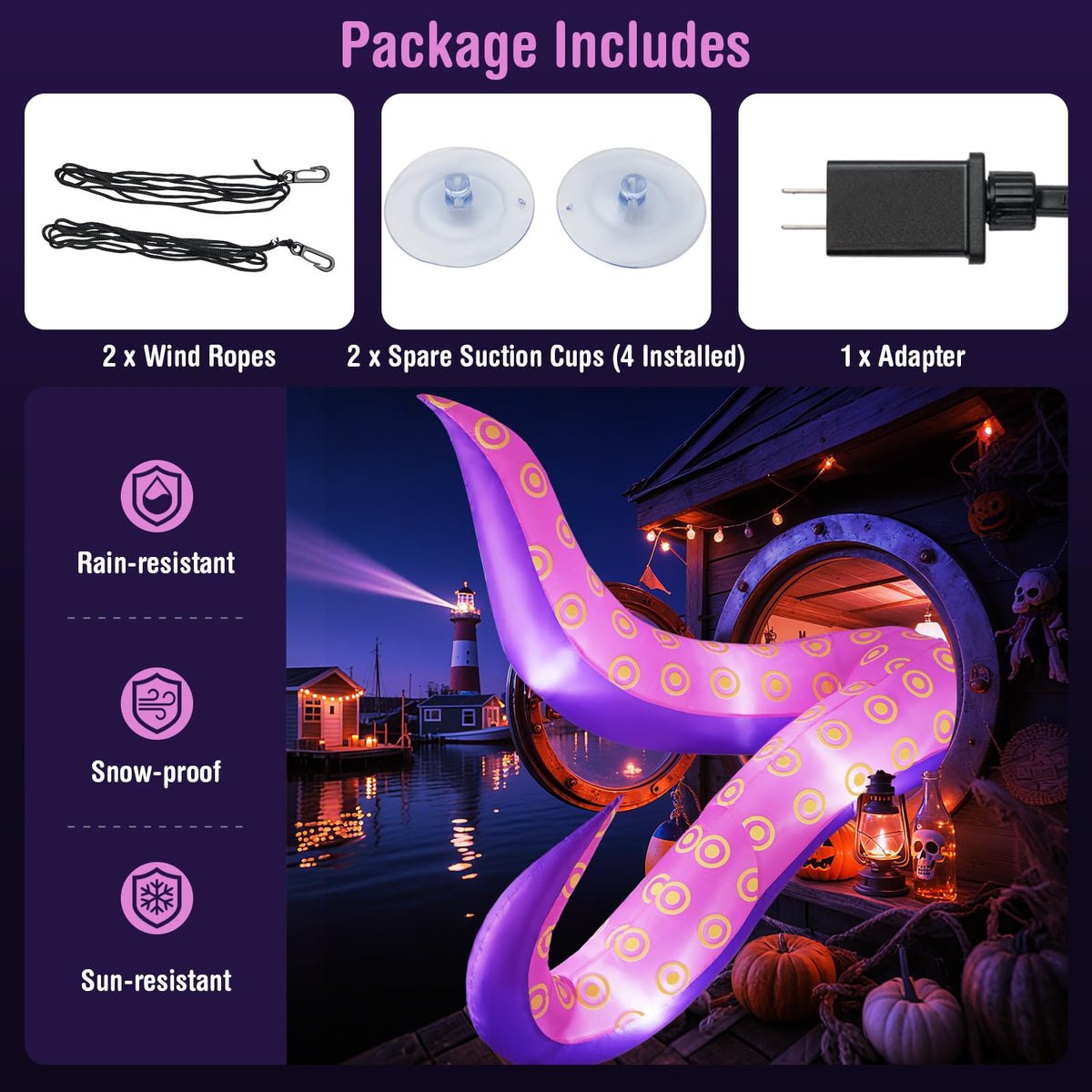 Lucktree 6.5 Ft Halloween Inflatable Tentacles, Blow up Octopus Legs