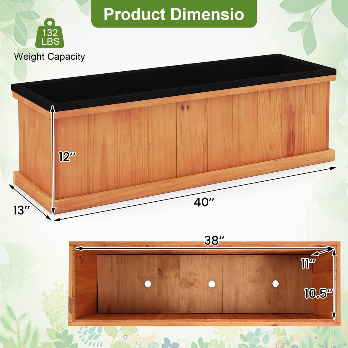 Lucktree Outdoor Raised Garden Bed Set of 1/2 (40” x 13” x 12”)