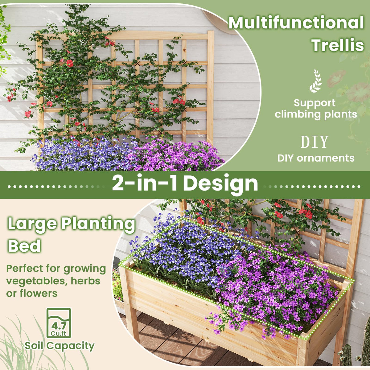 Lucktree Raised Garden Bed with Trellis