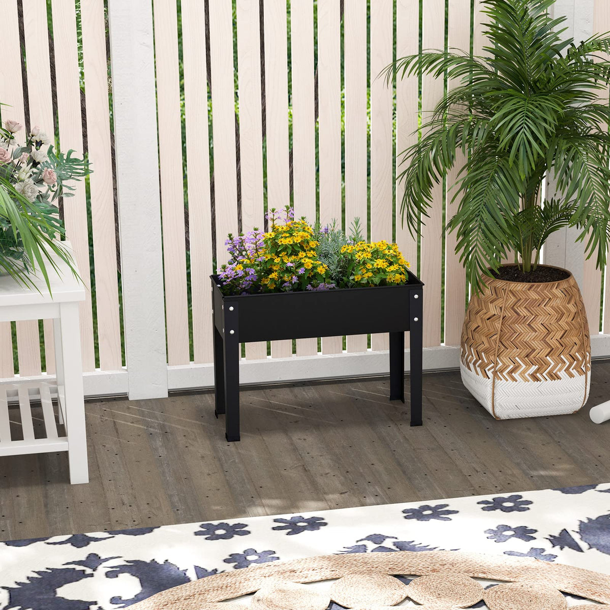 Lucktree Raised Garden Bed, Metal Planter Box with Legs, Drain Hole, Outdoor Indoor Elevated Garden Box
