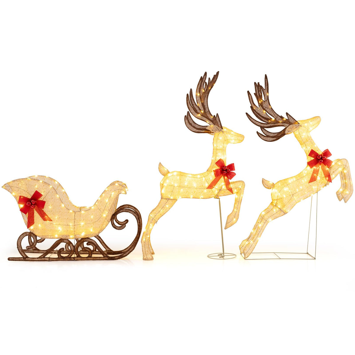 Lucktree 3-Piece Christmas Lighted Reindeer & Sleigh Set