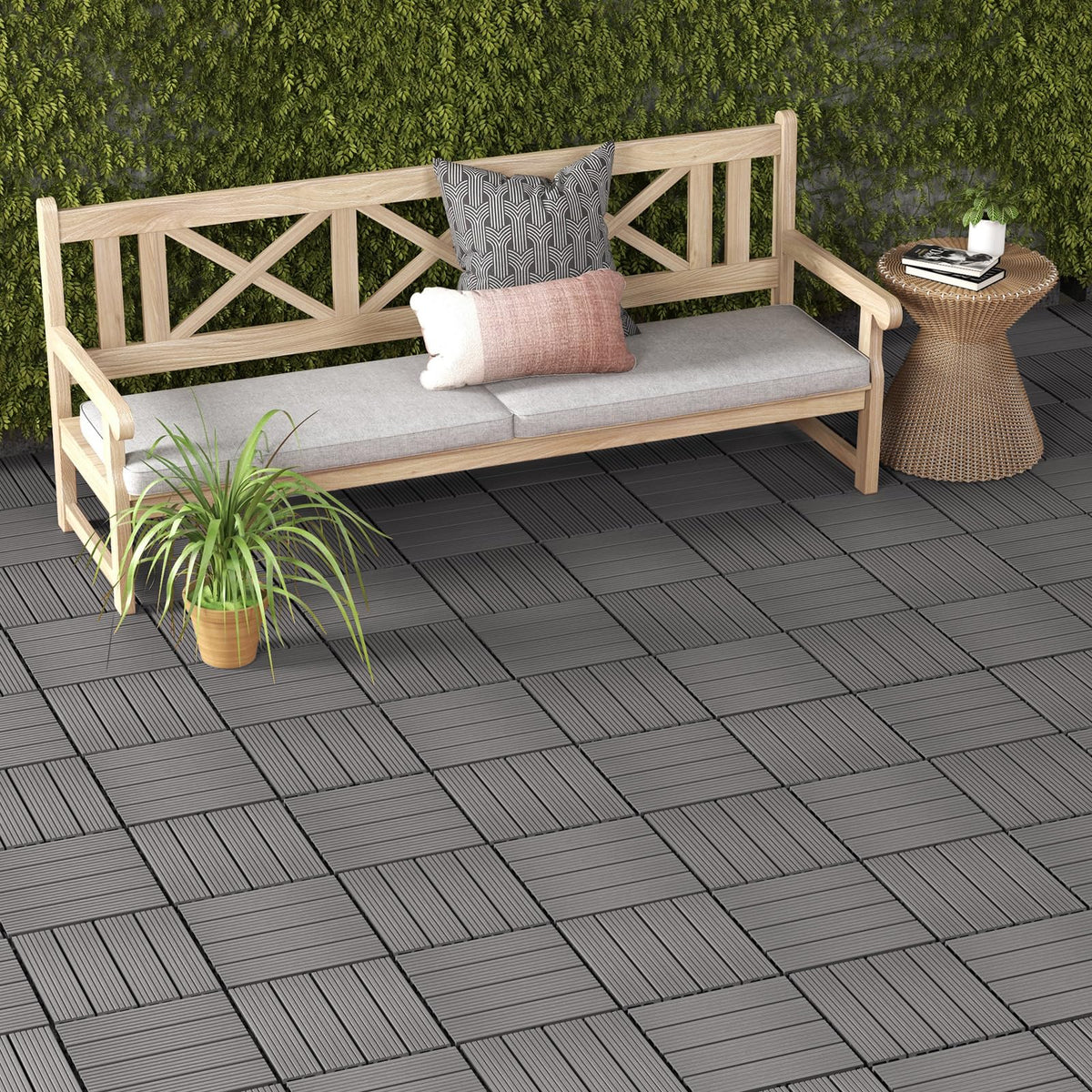 Lucktree Interlocking Deck Tiles 18/36 Pack - 12 x 12 in Composite Outdoor Flooring Covering All Weather Use