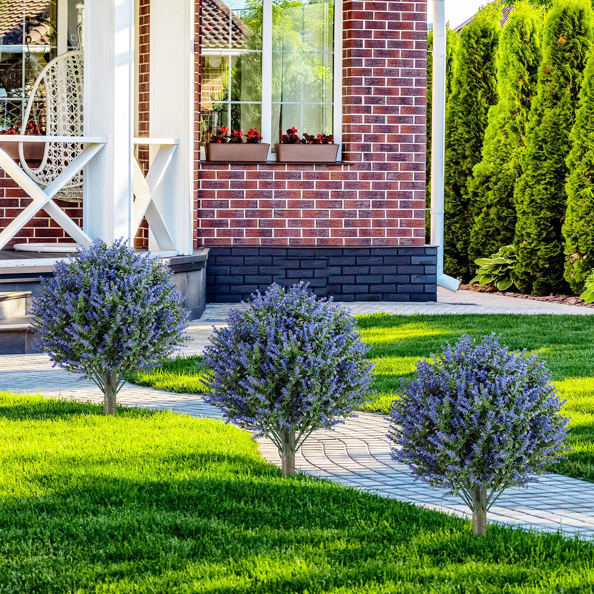 Lucktree Set of 2 Artificial Lavender Topiary Ball Trees | Sun-Proof Indoor Outdoor Fake Evergreen Plants
