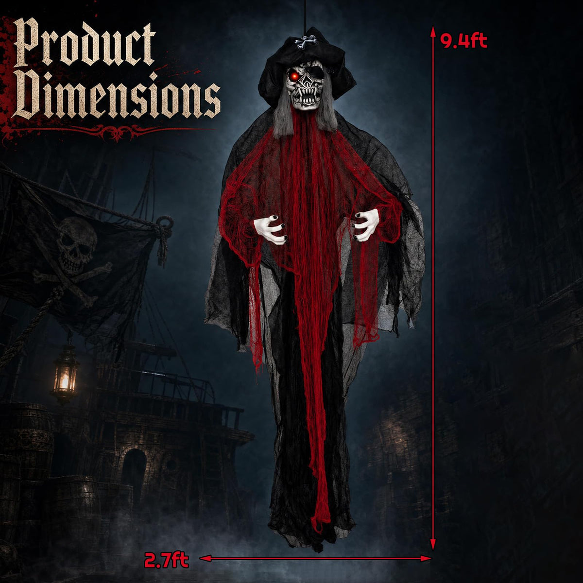 9.4 FT Animated Halloween Hanging Pirate with Glowing Eyes