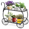 Garden Cart Metal Plant Stand with 4 Decorative Wheels
