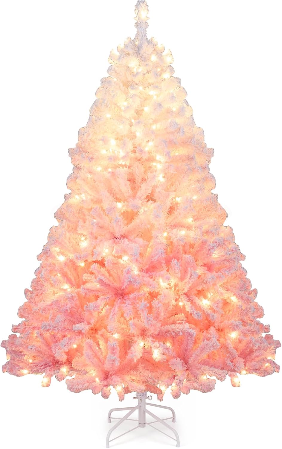 Lucktree Pre-Lit Snow Flocked Christmas Tree | Artificial Hinged Xmas Full Tree