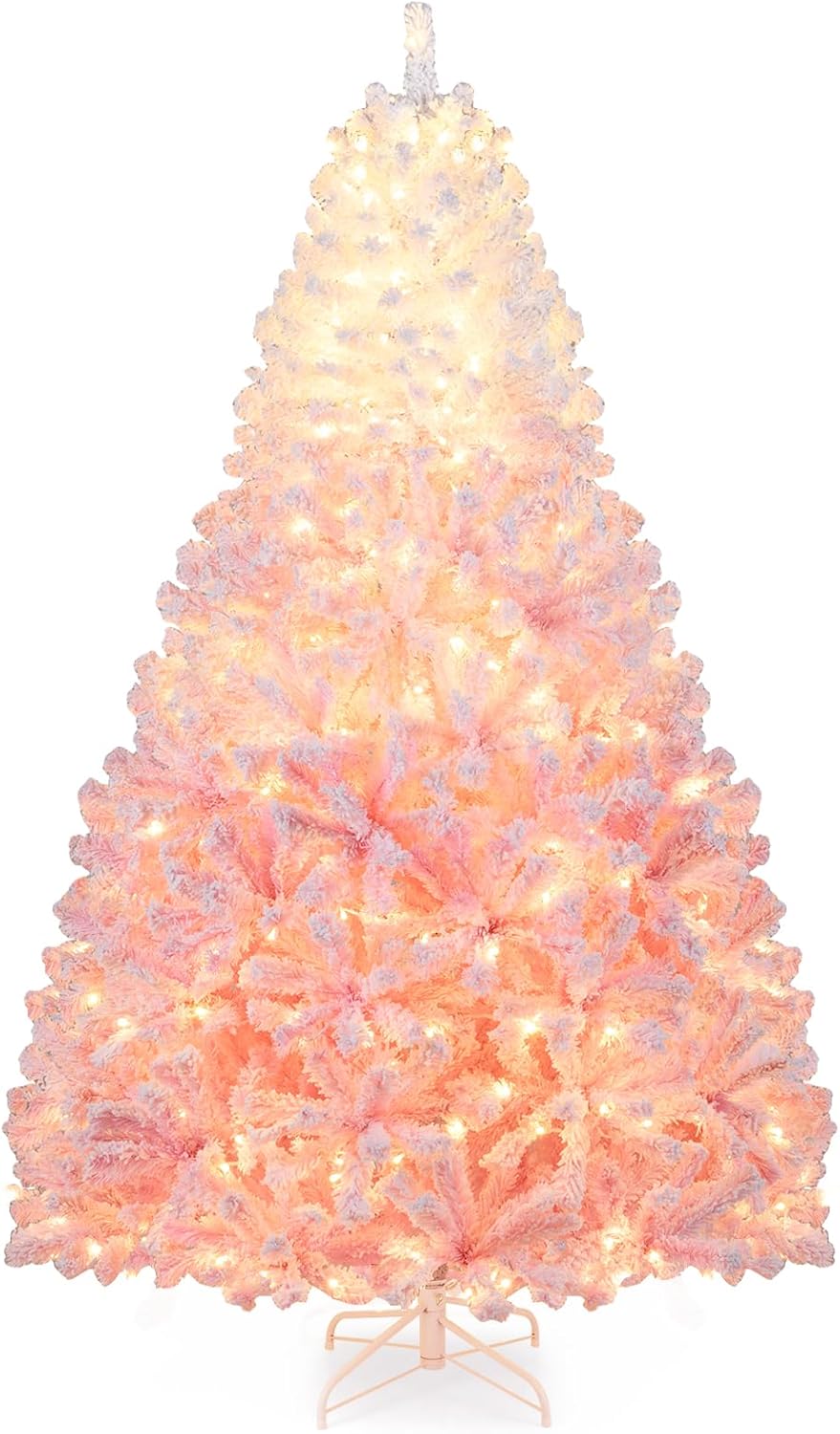 Lucktree Pre-Lit Snow Flocked Christmas Tree | Artificial Hinged Xmas Full Tree