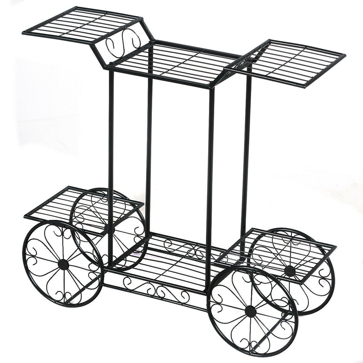 Lucktree Garden Cart Metal Plant Stand with 4 Decorative Wheels