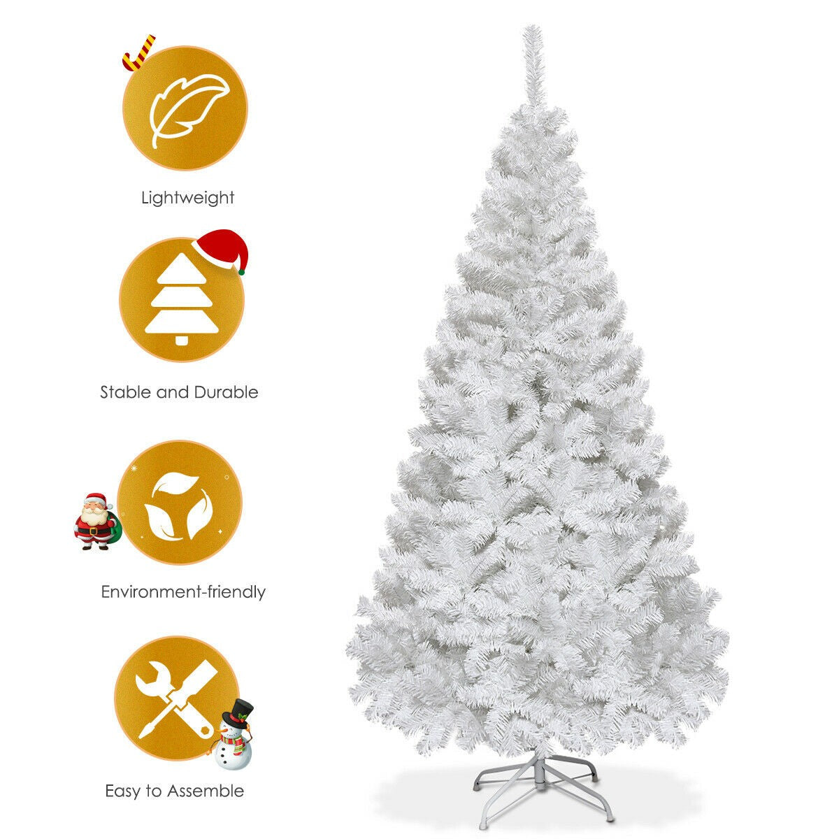 White Christmas Tree with Solid Metal Legs Perfect for Holiday Indoor and Outdoor Decoration