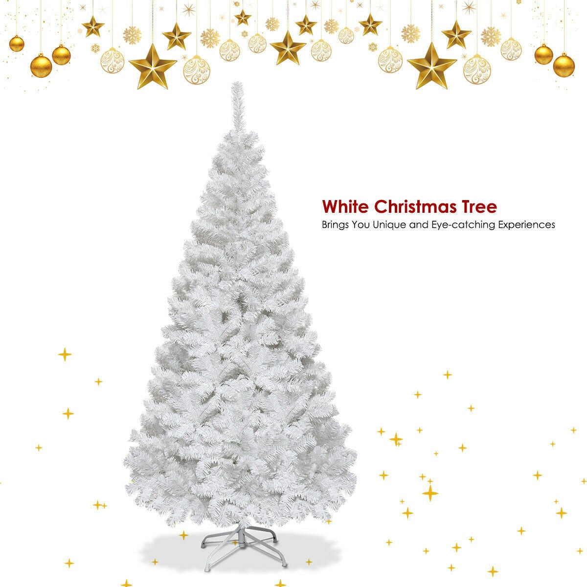White Christmas Tree with Solid Metal Legs Perfect for Holiday Indoor and Outdoor Decoration