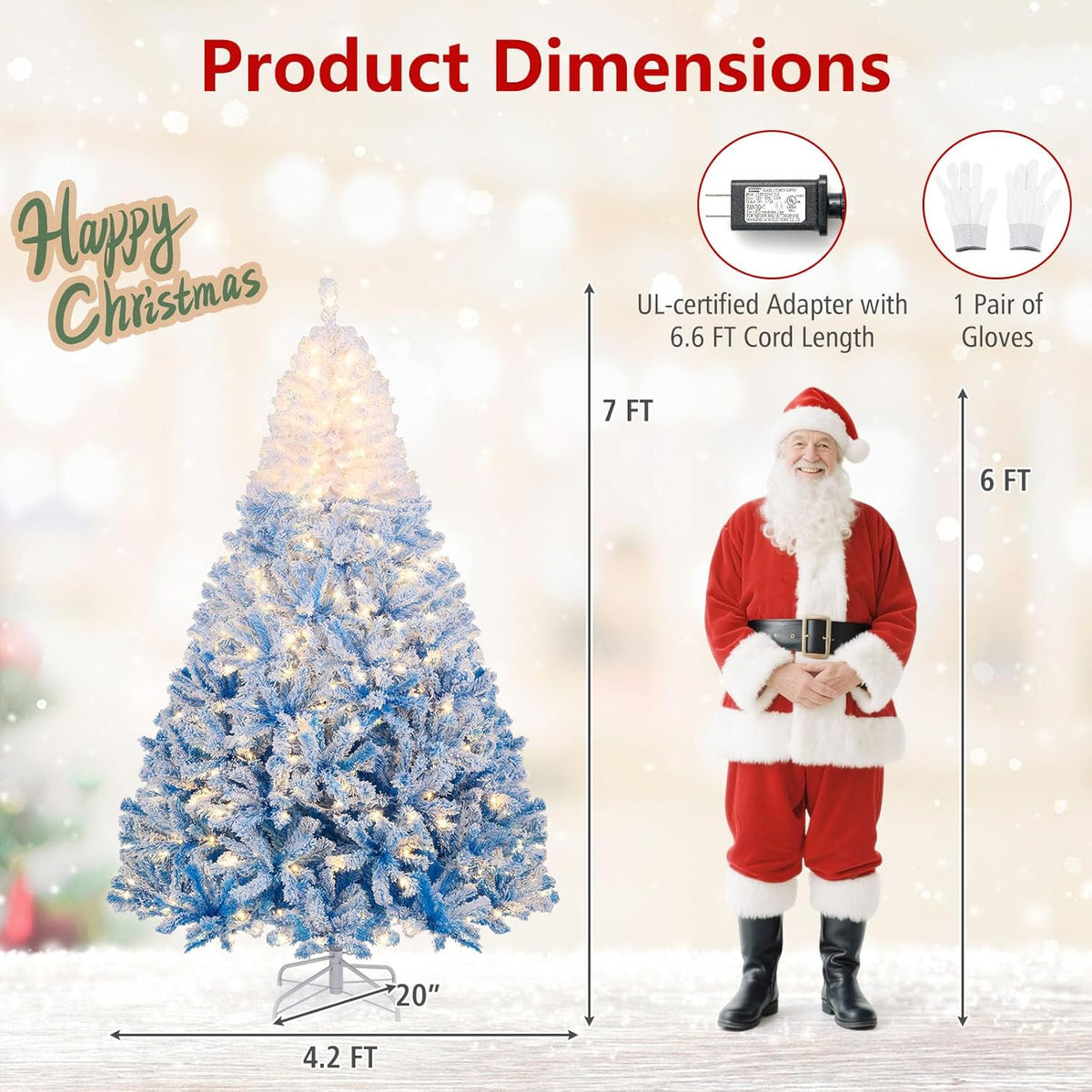 Lucktree Pre-Lit Snow Flocked Christmas Tree | Artificial Hinged Xmas Full Tree