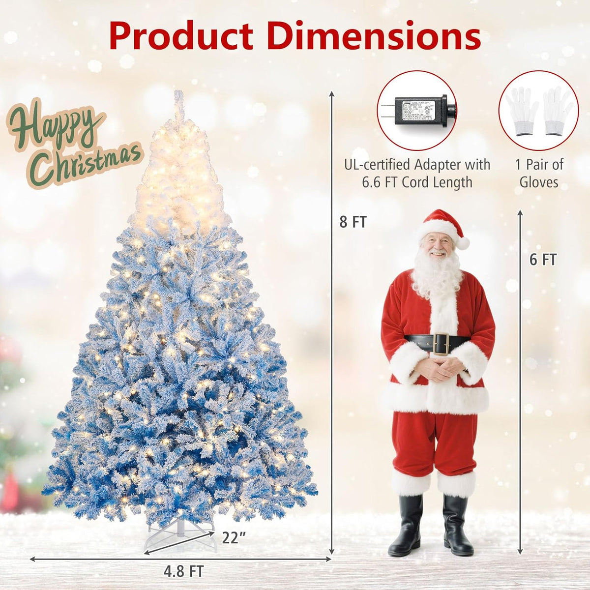 Lucktree Pre-Lit Snow Flocked Christmas Tree | Artificial Hinged Xmas Full Tree