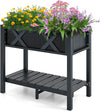 Lucktree HIPS Raised Garden Bed, Elevated Planter Box w/Legs, Storage Shelf, Drain Holes